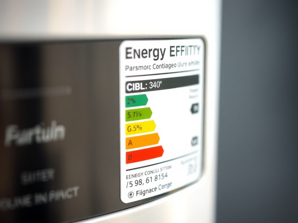 가전제품 표면에 부착된 에너지소비효율등급 라벨의 상세 수치를 확인하는 모습