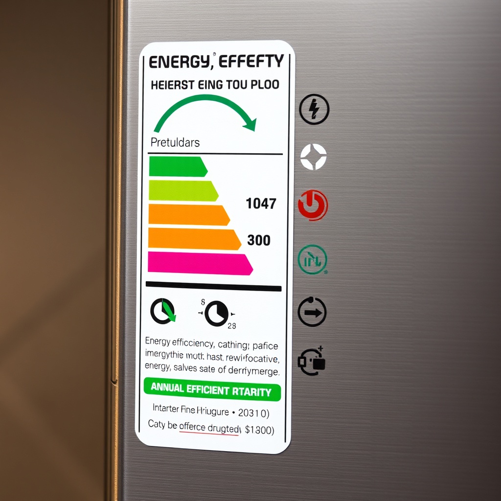 대한민국 가전제품에 부착되는 1등급부터 5등급까지의 에너지소비효율등급 라벨 디자인 예시
